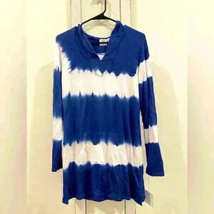 NWT BEACH BREAK Tunic Hood Cover-up for Bleach or Pool Tie-dye blue in Sz M